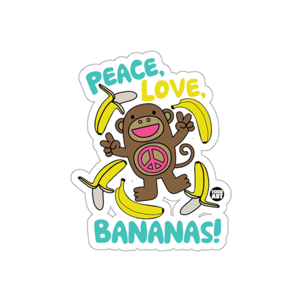 Peace Love Bananas Monkey Sticker Fun Cartoon Decal
