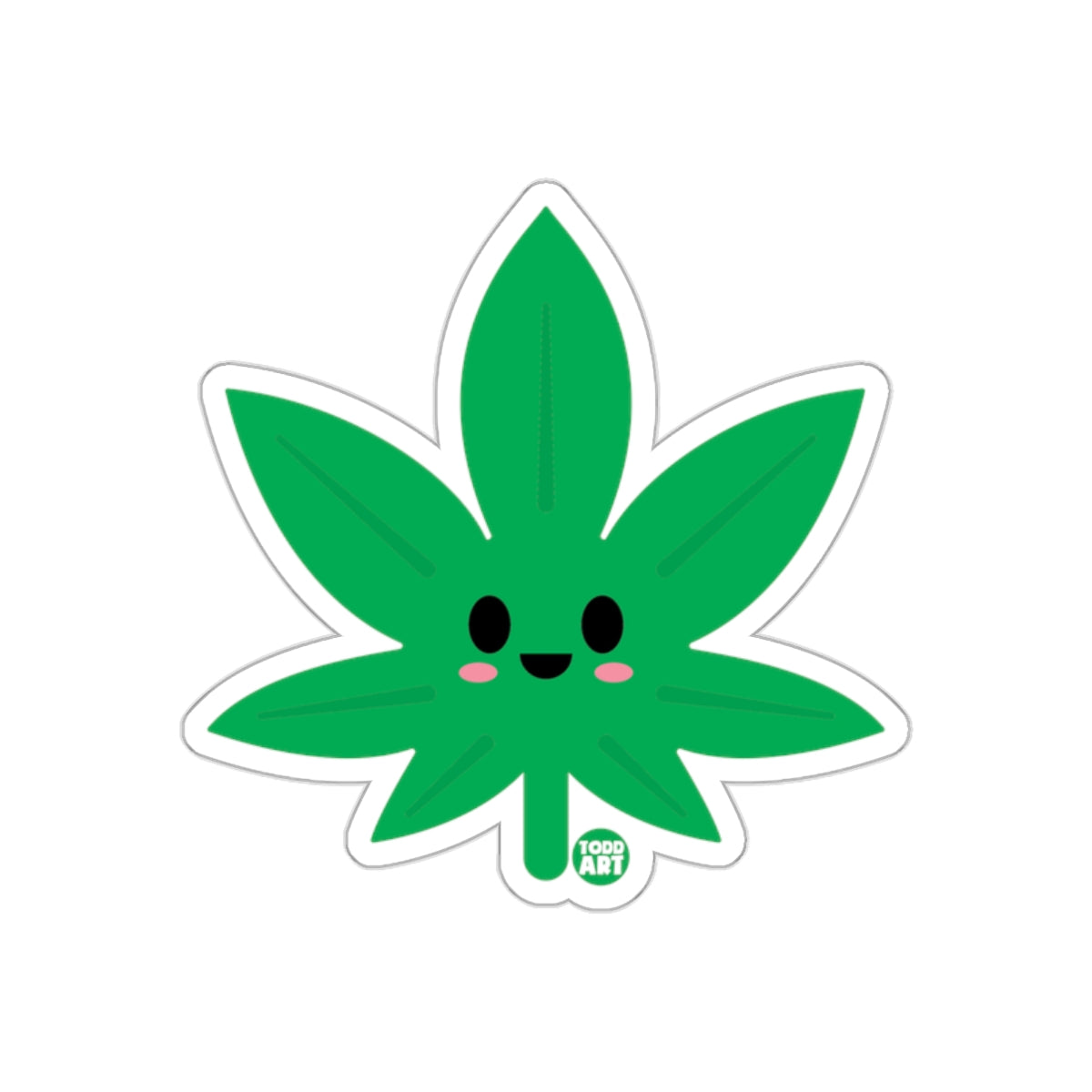 Happy Cartoon Leaf Sticker with Cute Face Design