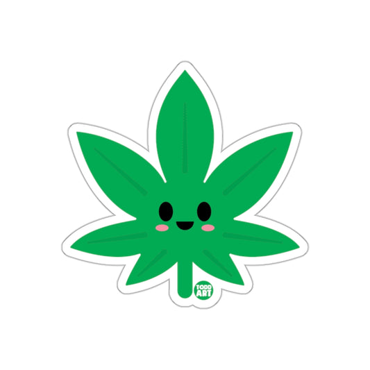 Happy Cartoon Leaf Sticker with Cute Face Design
