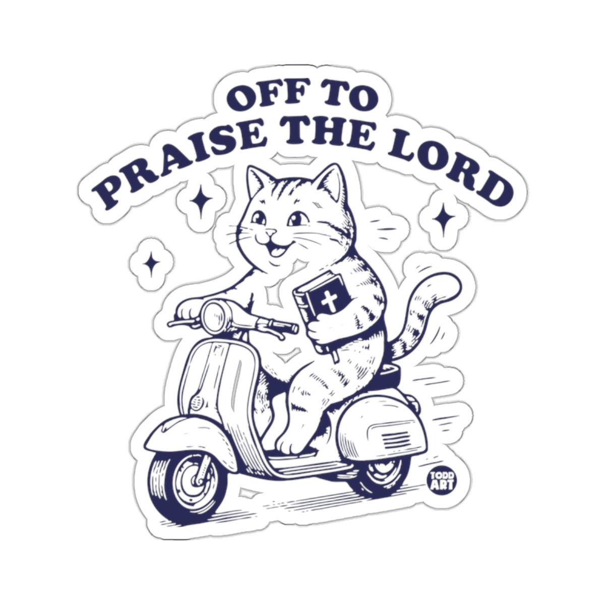 Off To Praise The Lord Cat Scooter Bible 