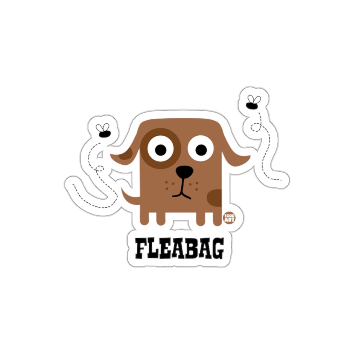 Fleabag Dog Cartoon with Flies Sticker
