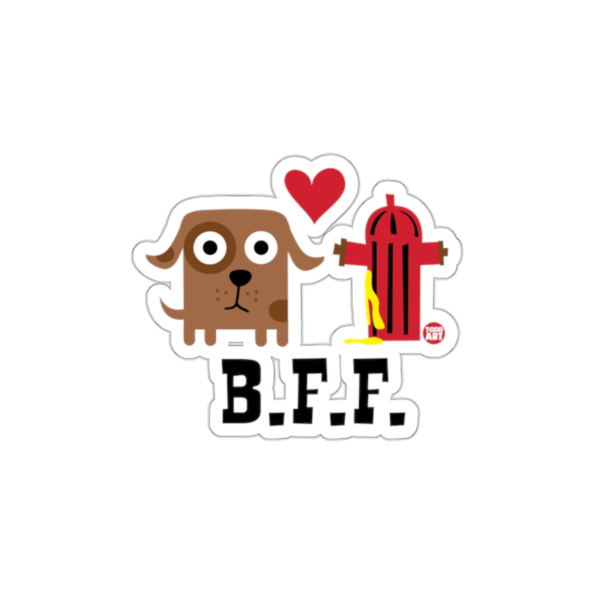 Cute B.F.F. Dog Heart Fire Hydrant Graphic Sticker