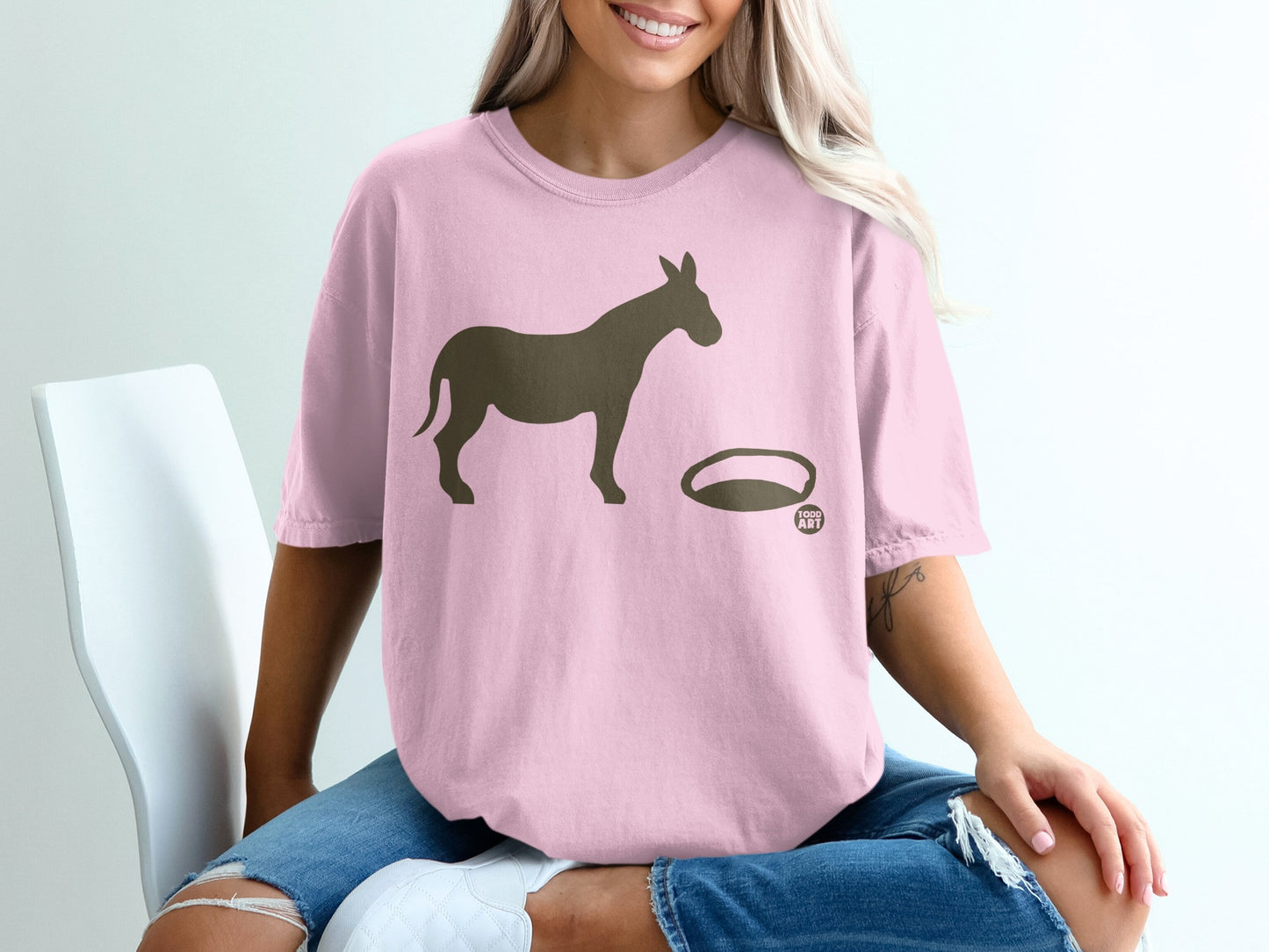 Donkey Graphic Design on Light Pink T-Shirt