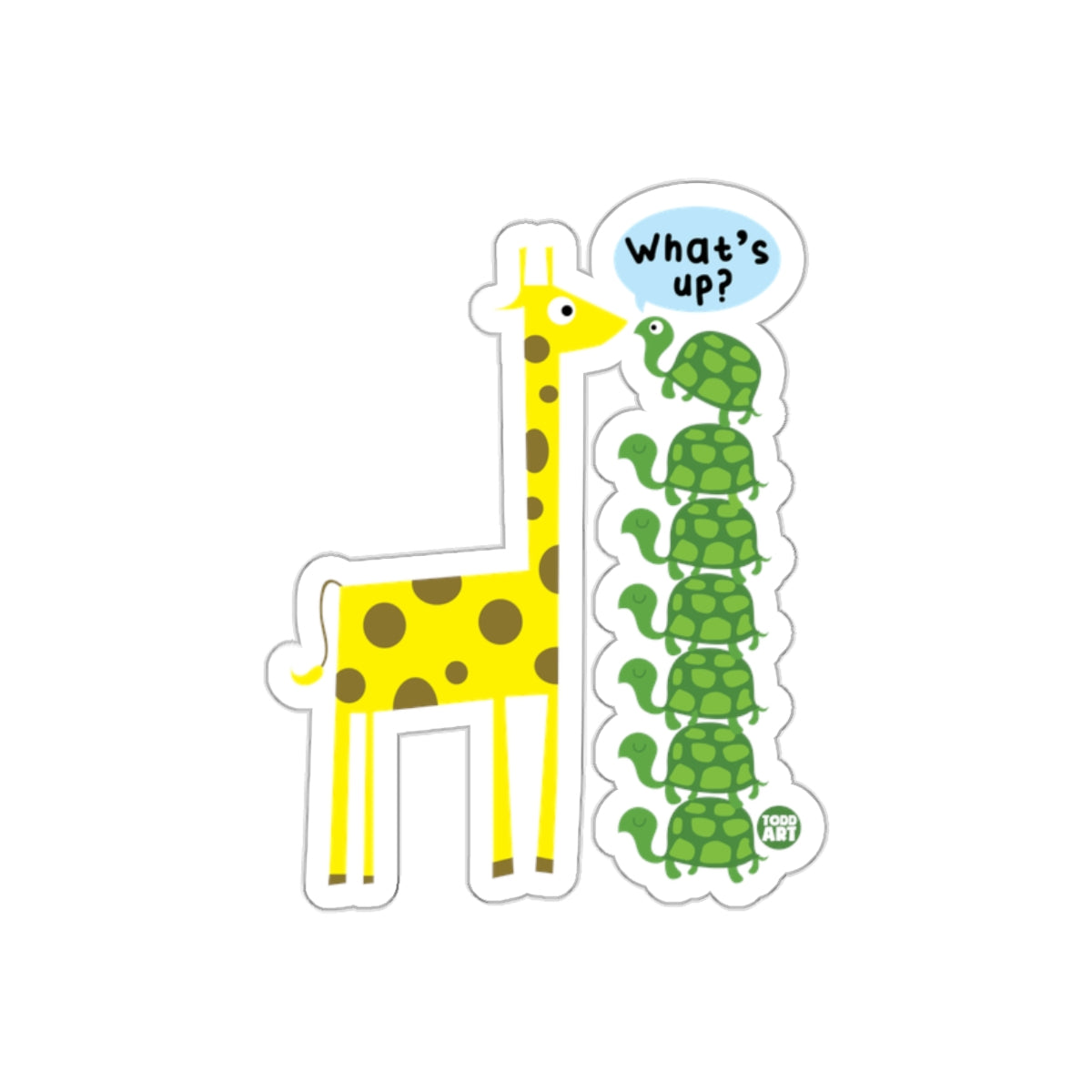 Giraffe and Turtles Say What's Up Sticker Design