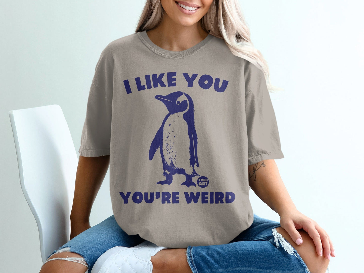 I Like You You're Weird Penguin T-Shirt, Funny Quote Animal Tee, Quirky Bird Graphic Shirt, Humorous Best Friend Gift, Unique Apparel