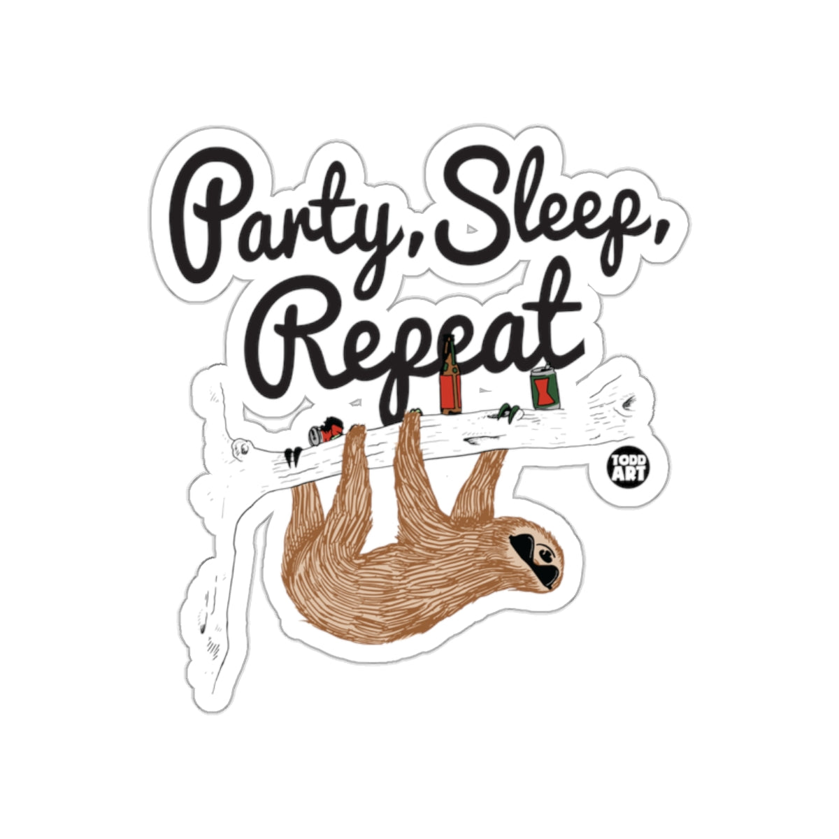 Party Sleep Repeat Sloth Drinking on Branch Funny Stickers