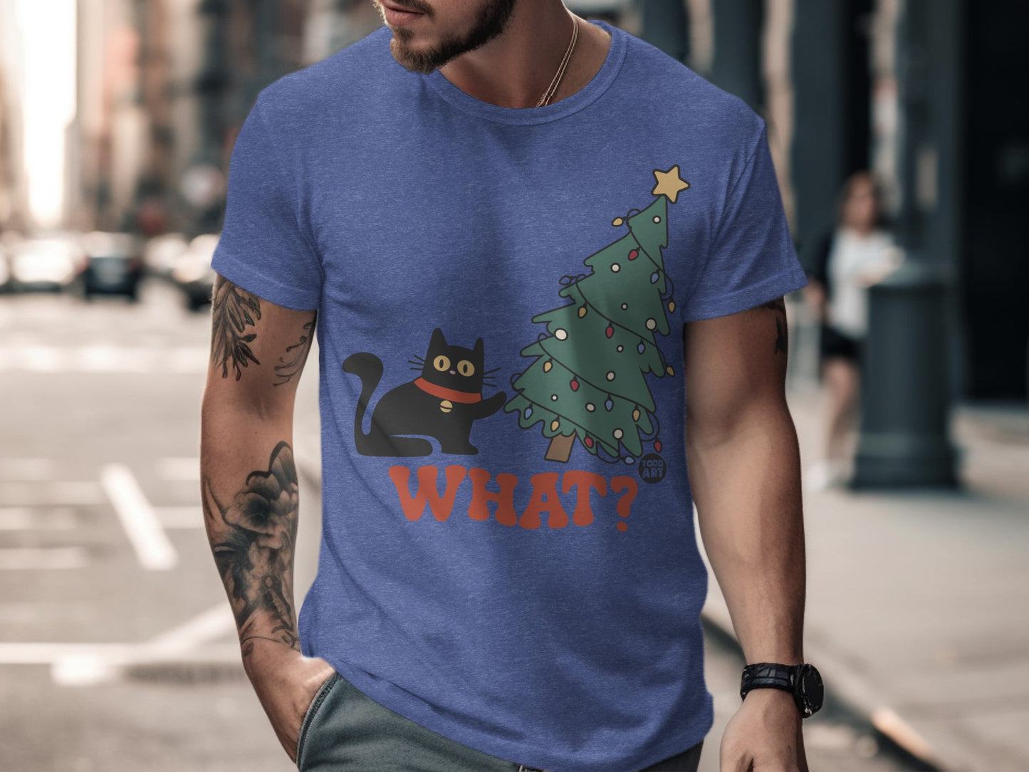 Funny Christmas Tree and Cat Graphic T-Shirt