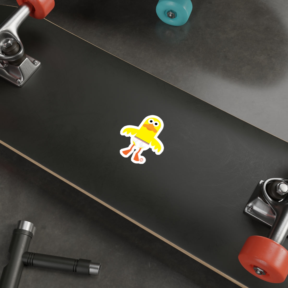 Funny Yellow Cartoon Chick Skateboard Sticker
