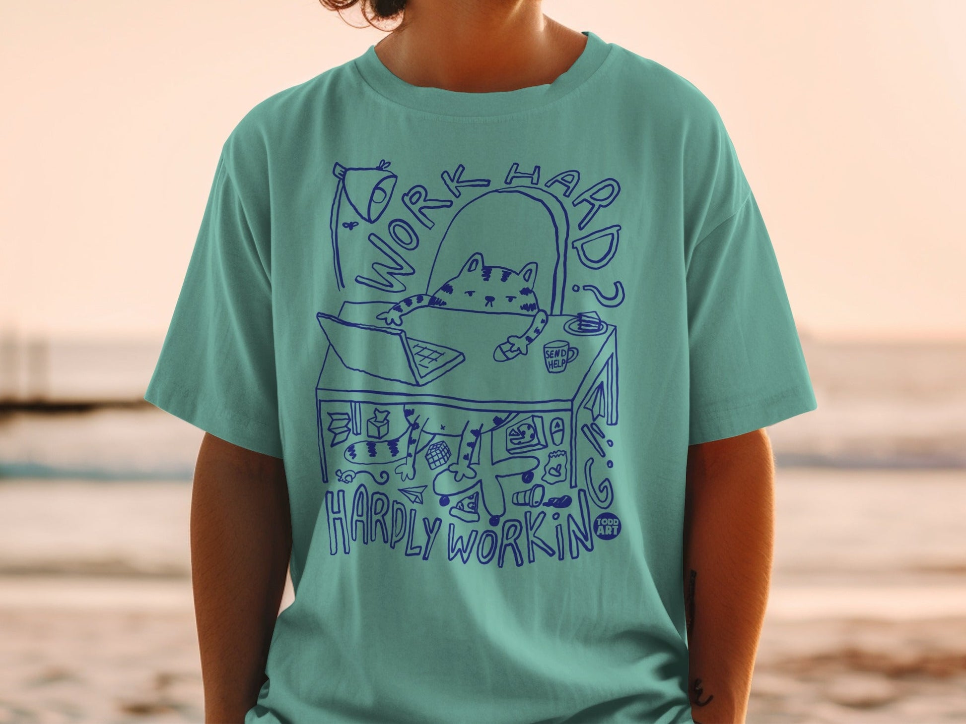 Work Hard Hardly Working Cat Graphic T-shirt
