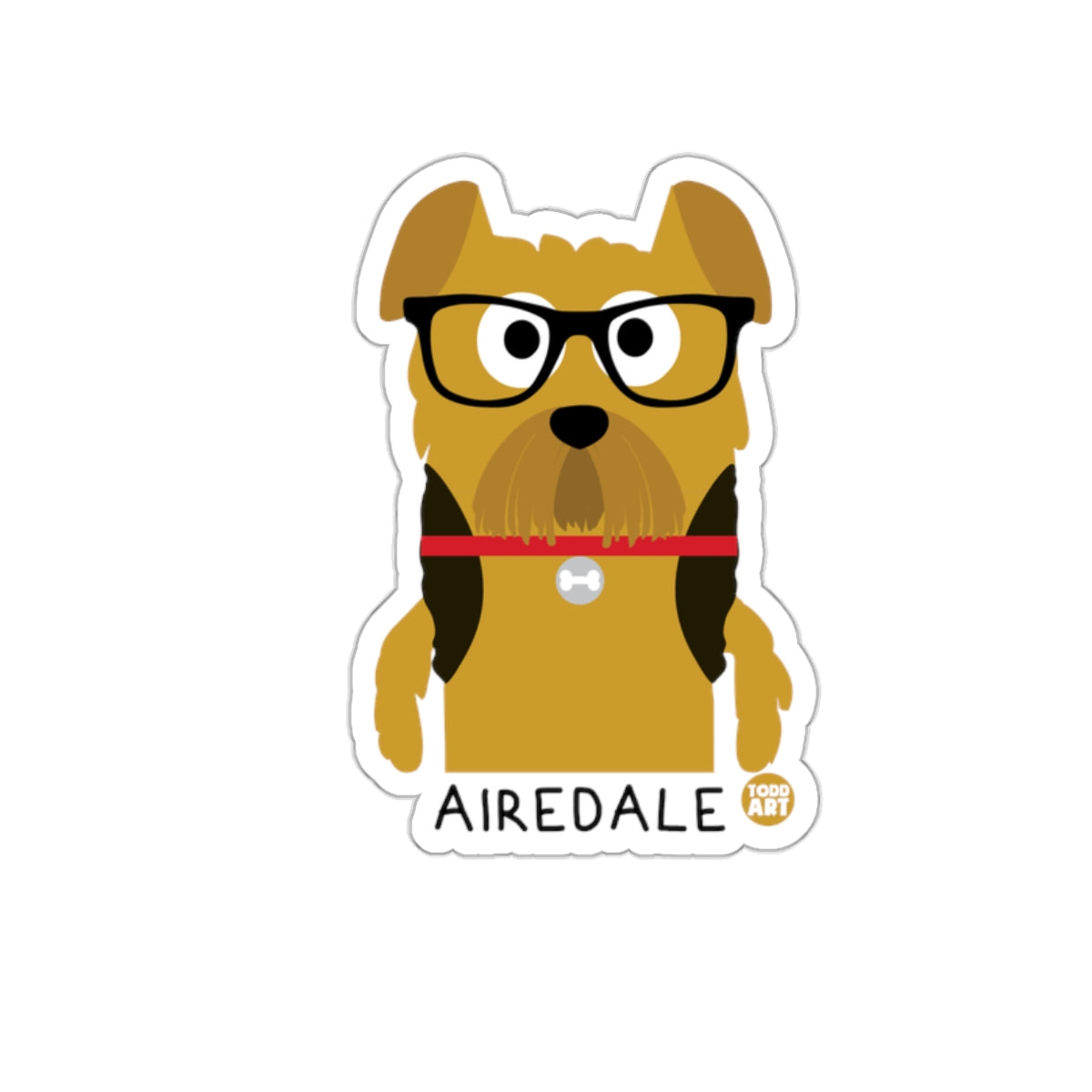 Airedale Dog with Glasses and Collar Sticker