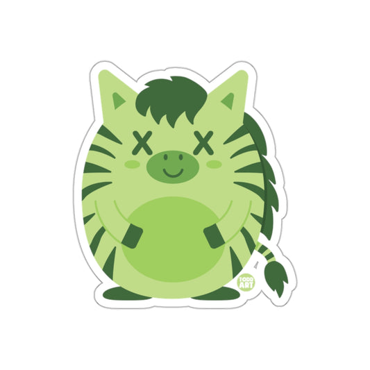 Green Smiling Striped Animal with X Eyes Sticker