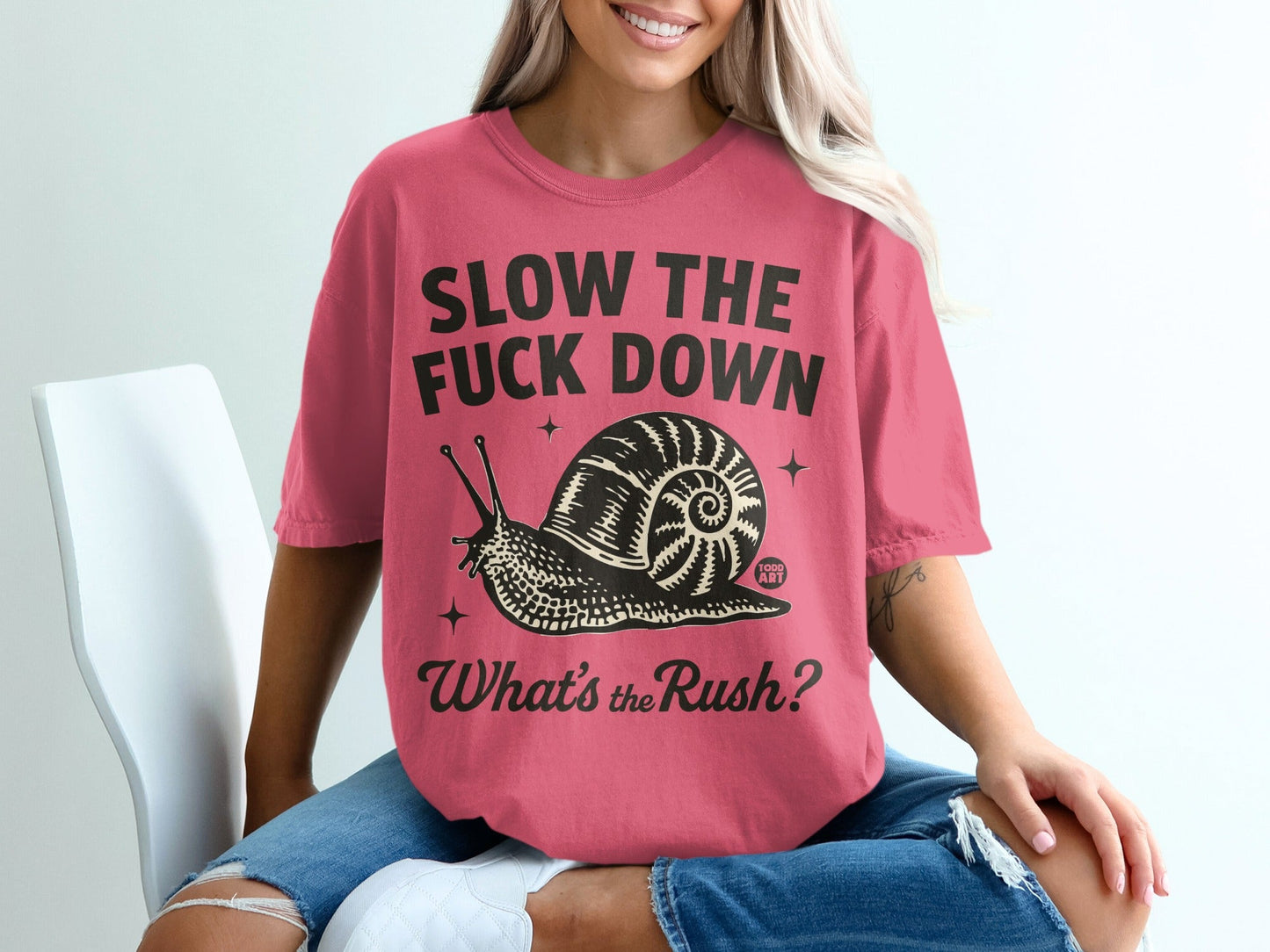 Slow The F Down What's The Rush Snail Graphic Shirt