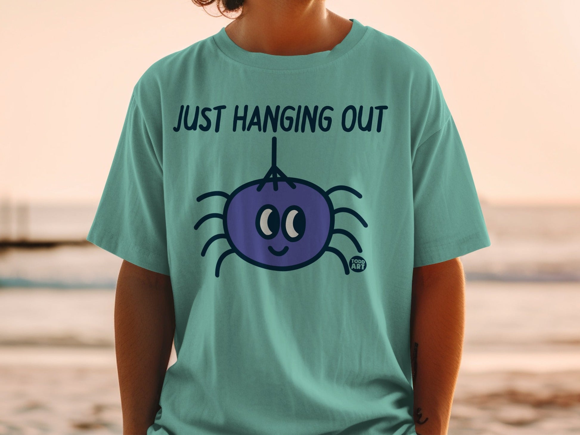Just Hanging Out Cute Cartoon Spider Graphic T-shirt