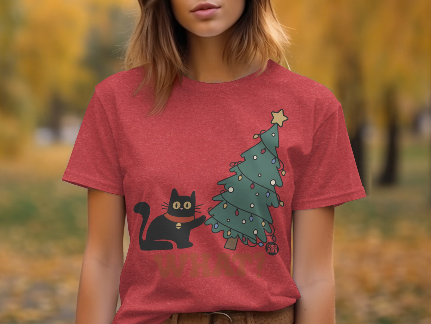 Festive Cat with Christmas Tree Holiday T-shirt