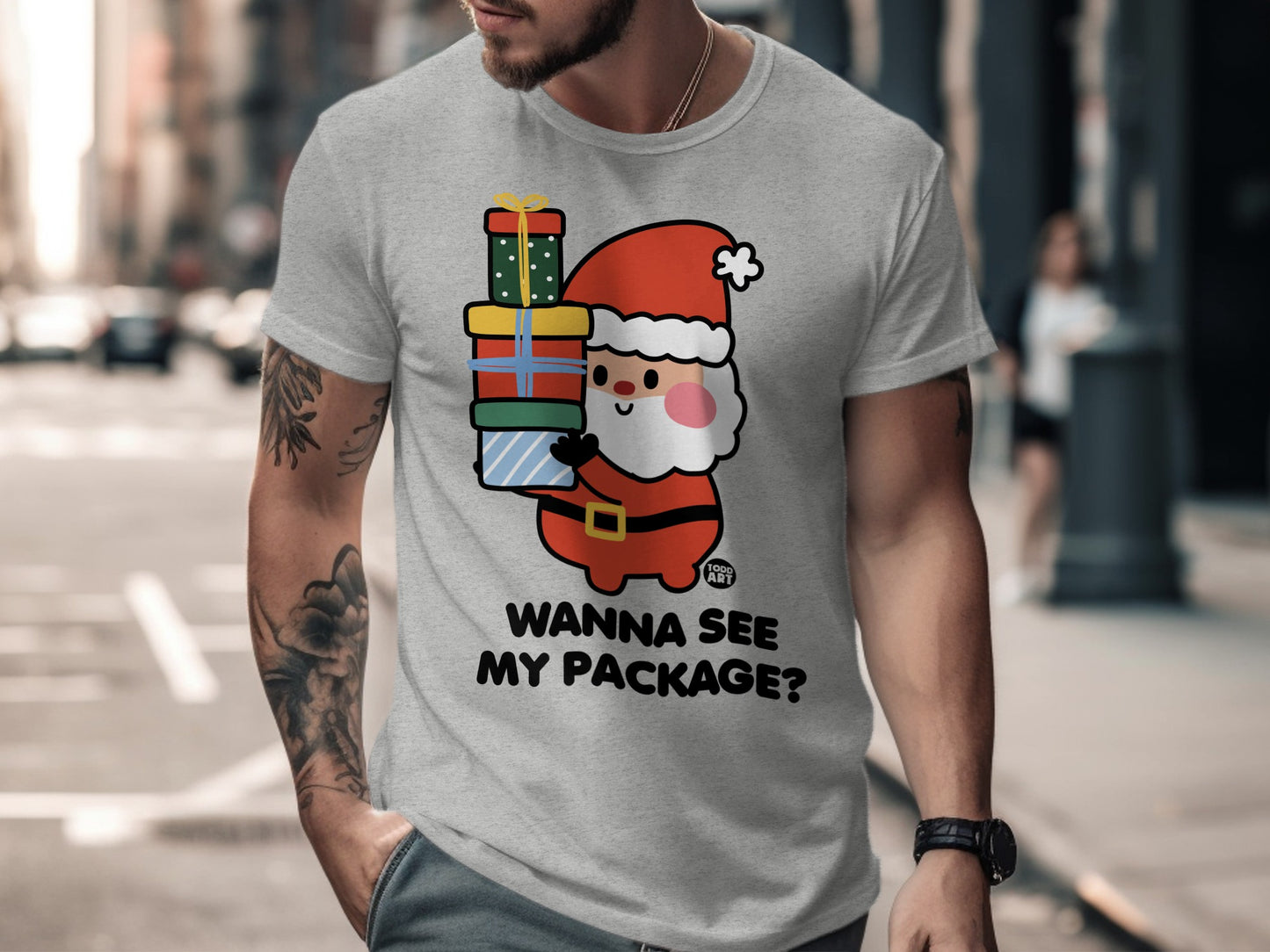 Funny Christmas Santa with Gifts Graphic T-shirt