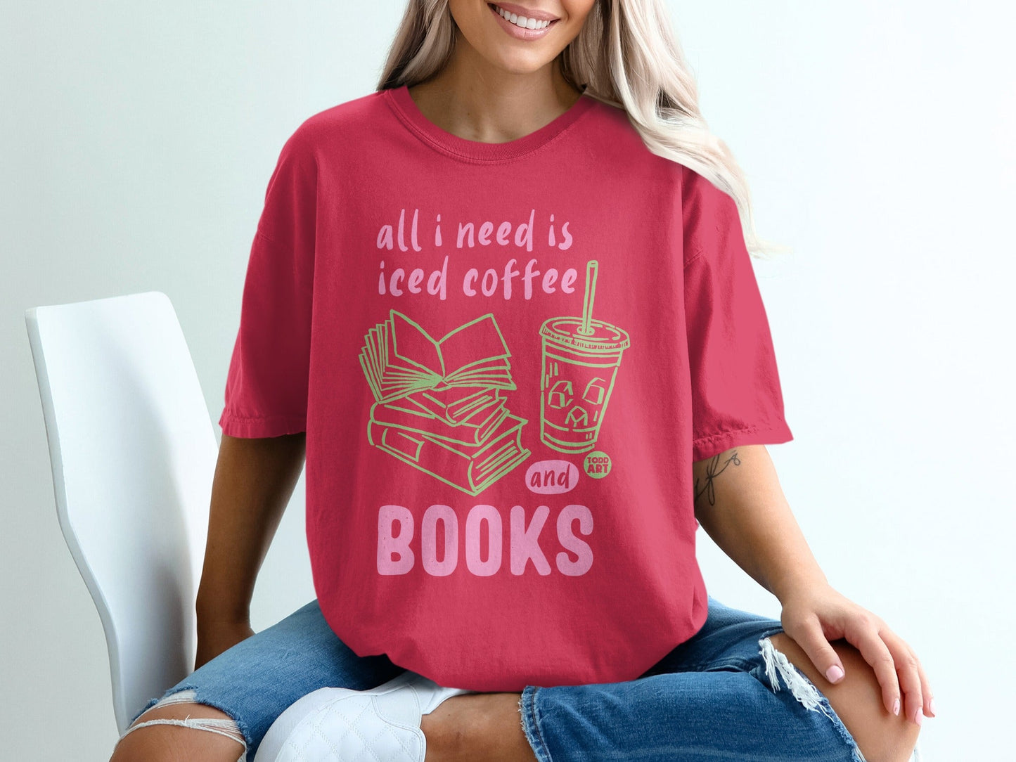 All I Need Is Iced Coffee and Books Graphic Tee