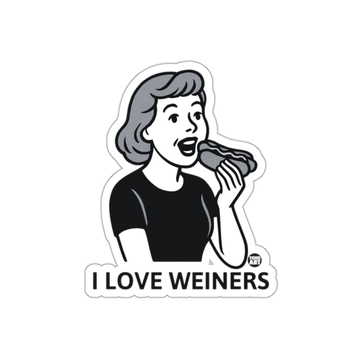Retro Woman Eating Hotdog I Love Weiners Sticker
