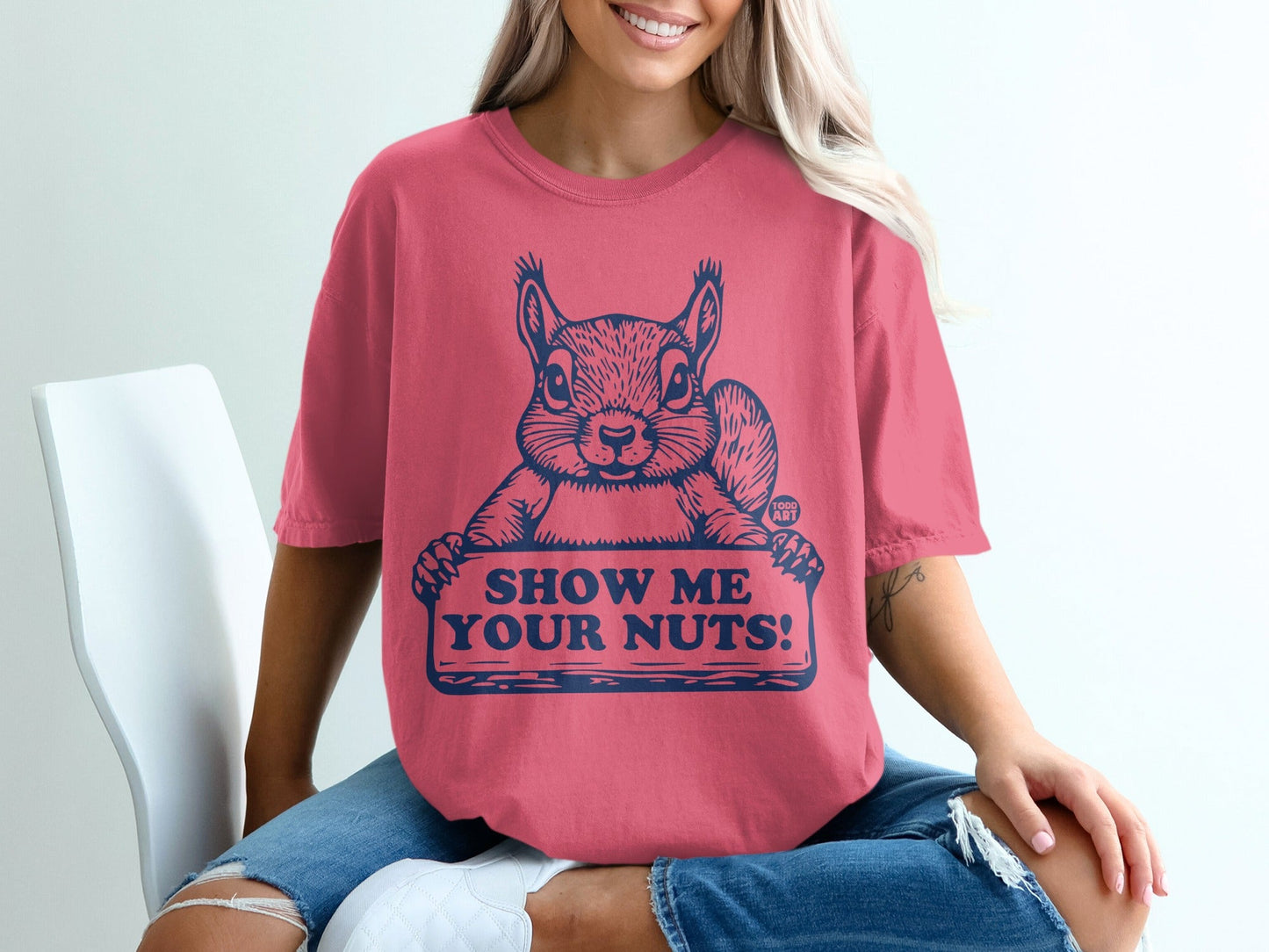 Funny Squirrel T-Shirt, Show Me Your Nuts Tee, Humorous Woodland Animal Shirt, Cheeky Nut Lover Gift T-Shirts, Sarcastic Forest Creature