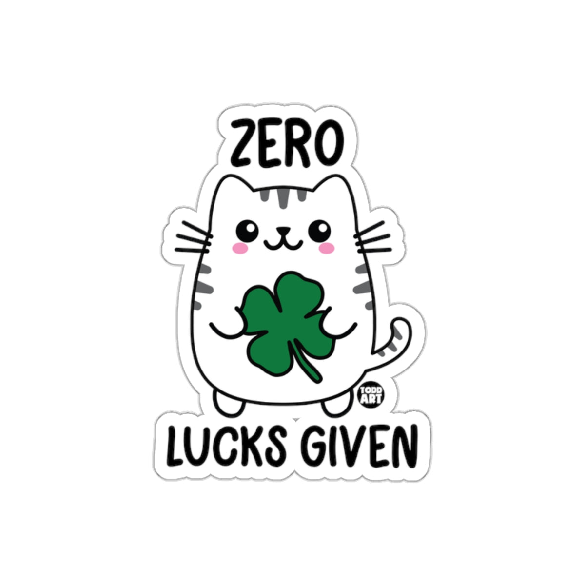 Zero Lucks Given Cute Cat with Clover Sticker