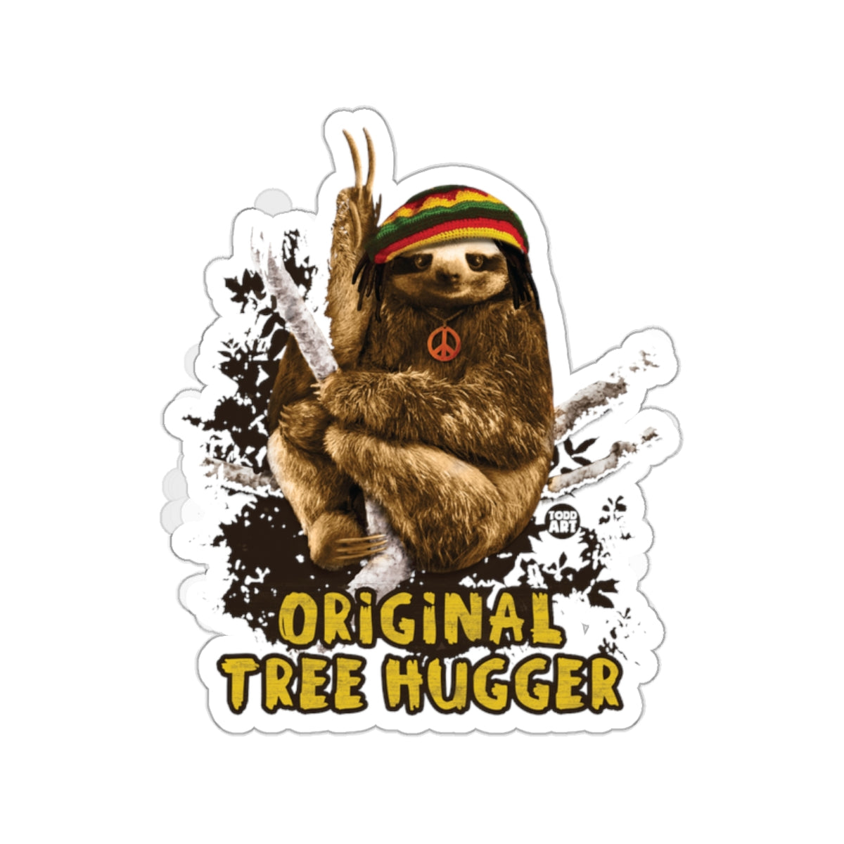 Rasta Sloth Original Tree Hugger with Peace Sign sticker