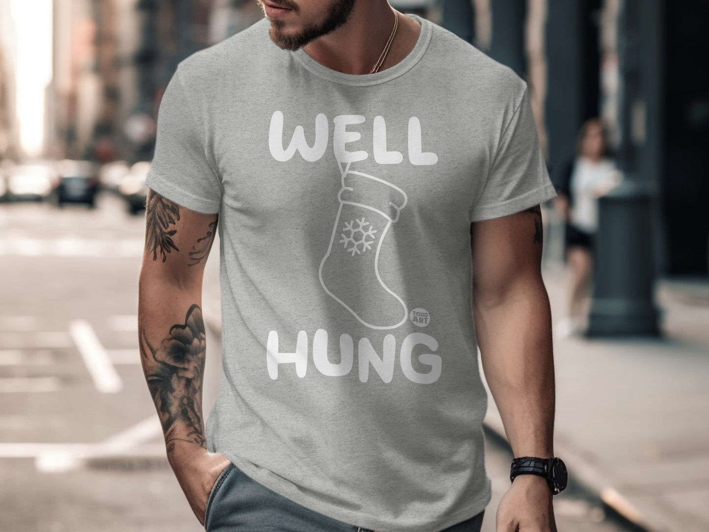 WELL HUNG Funny Holiday Short Sleeve T-shirt