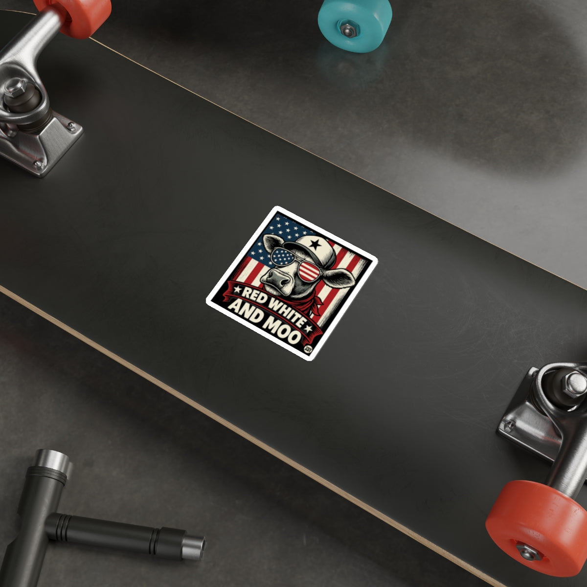 Red White and Moo Cow Patriotic Skateboard Sticker