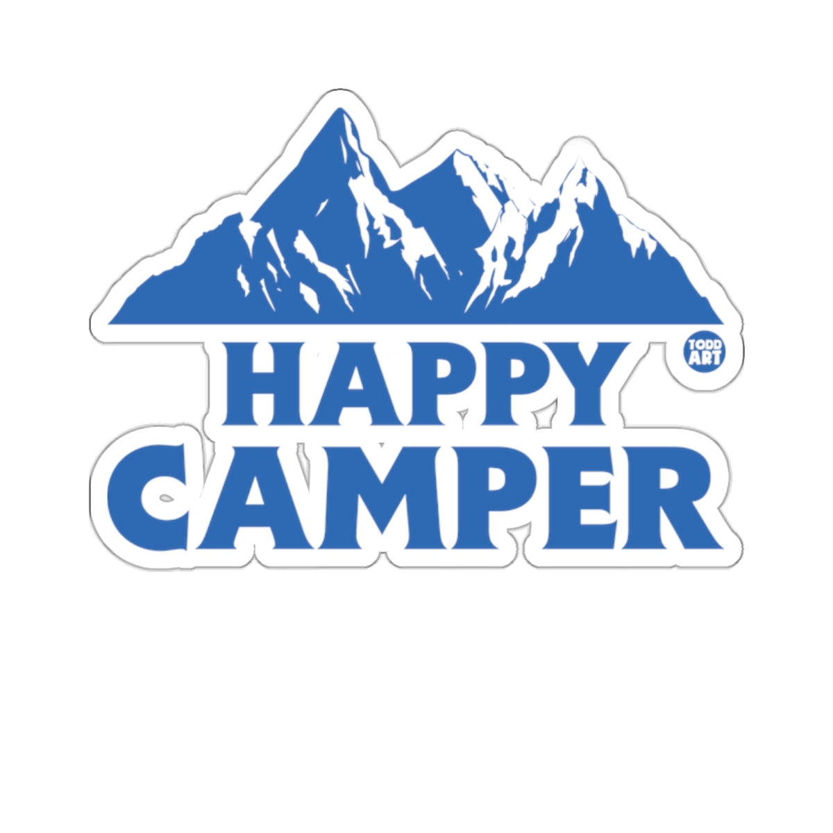 Happy Camper with Mountains and Todd Art Logo Stickers