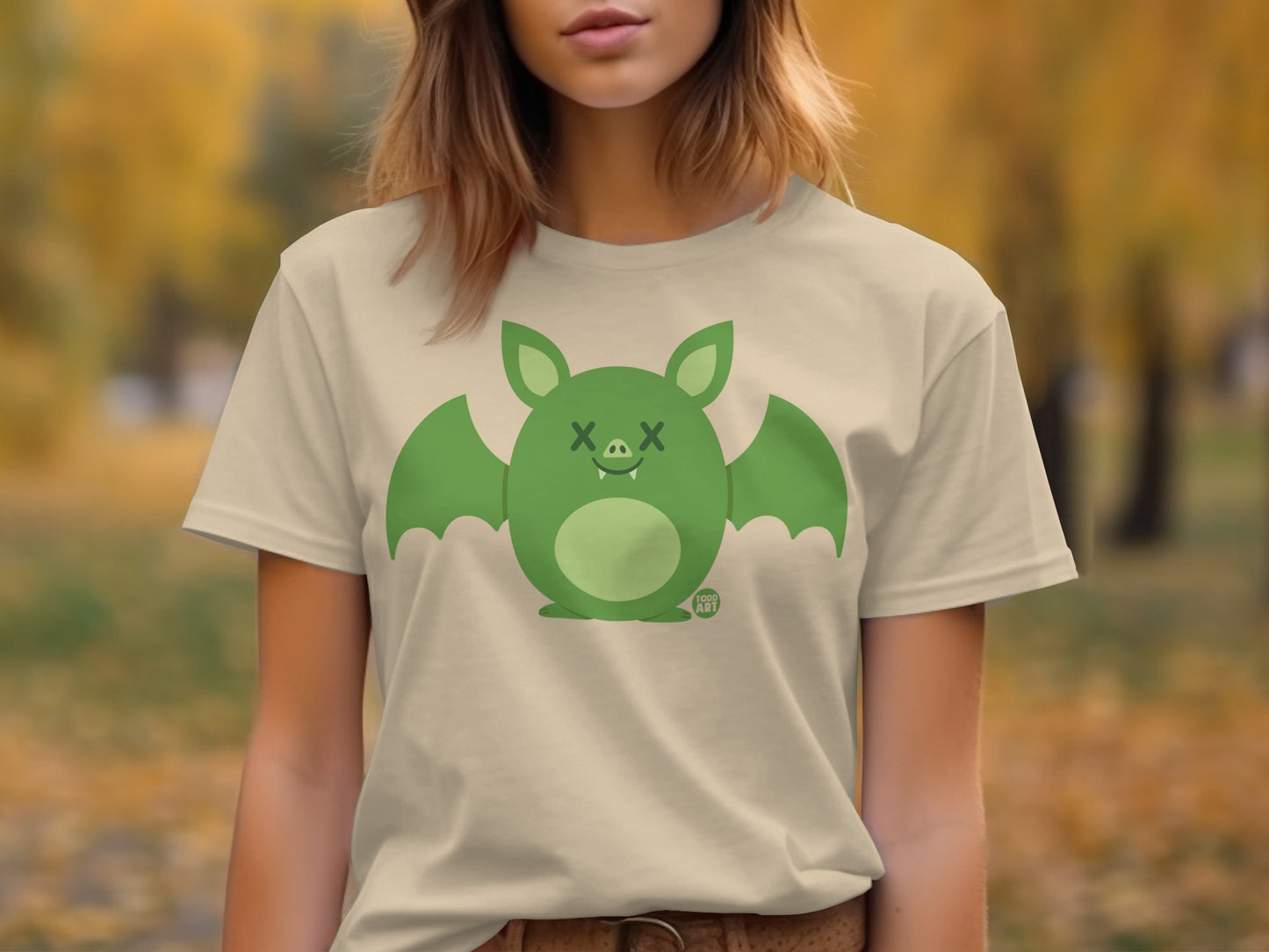 Cute Green Bat Graphic Tee for Halloween fun