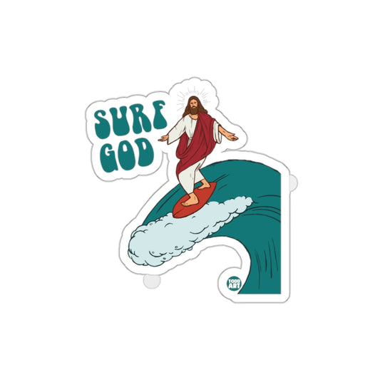 Surf God Jesus Riding Waves Sticker for Your Gear