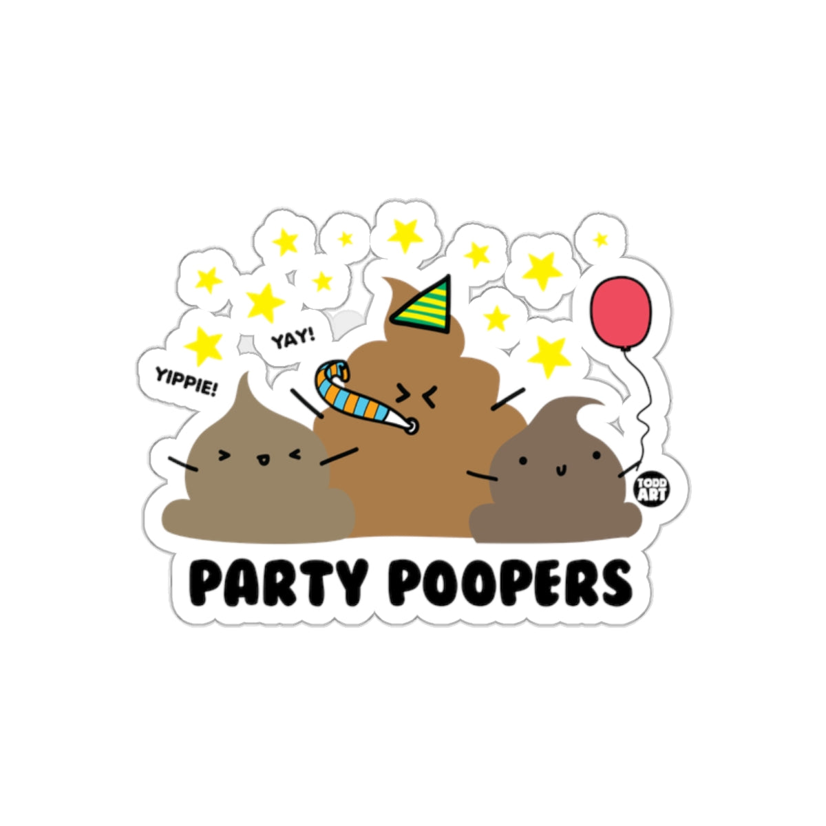 Party Poopers With Stars Yay Yippie And Balloon Stickers