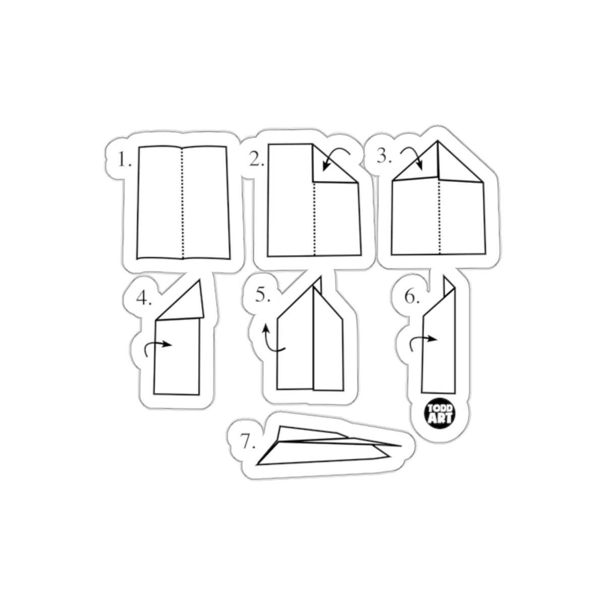 Step by Step Paper Airplane Diagram Sticker
