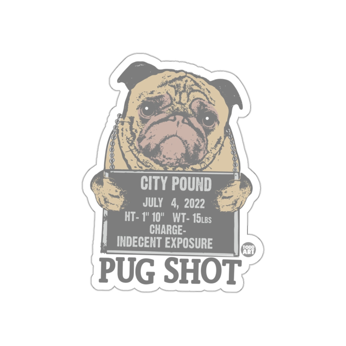 Adorable Pug Shot Mugshot Design Sticker Product