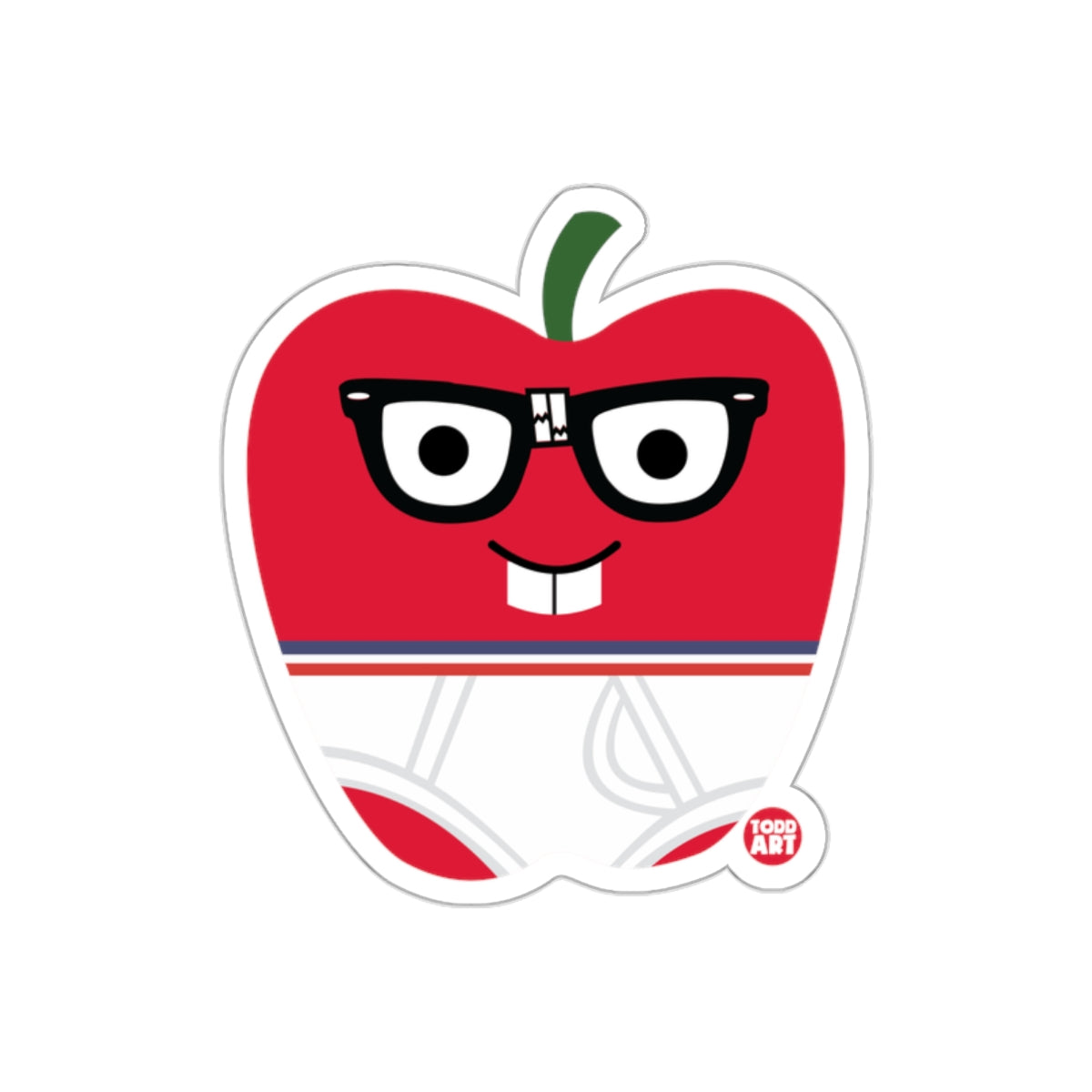Cute Nerdy Cartoon Apple with Glasses Sticker
