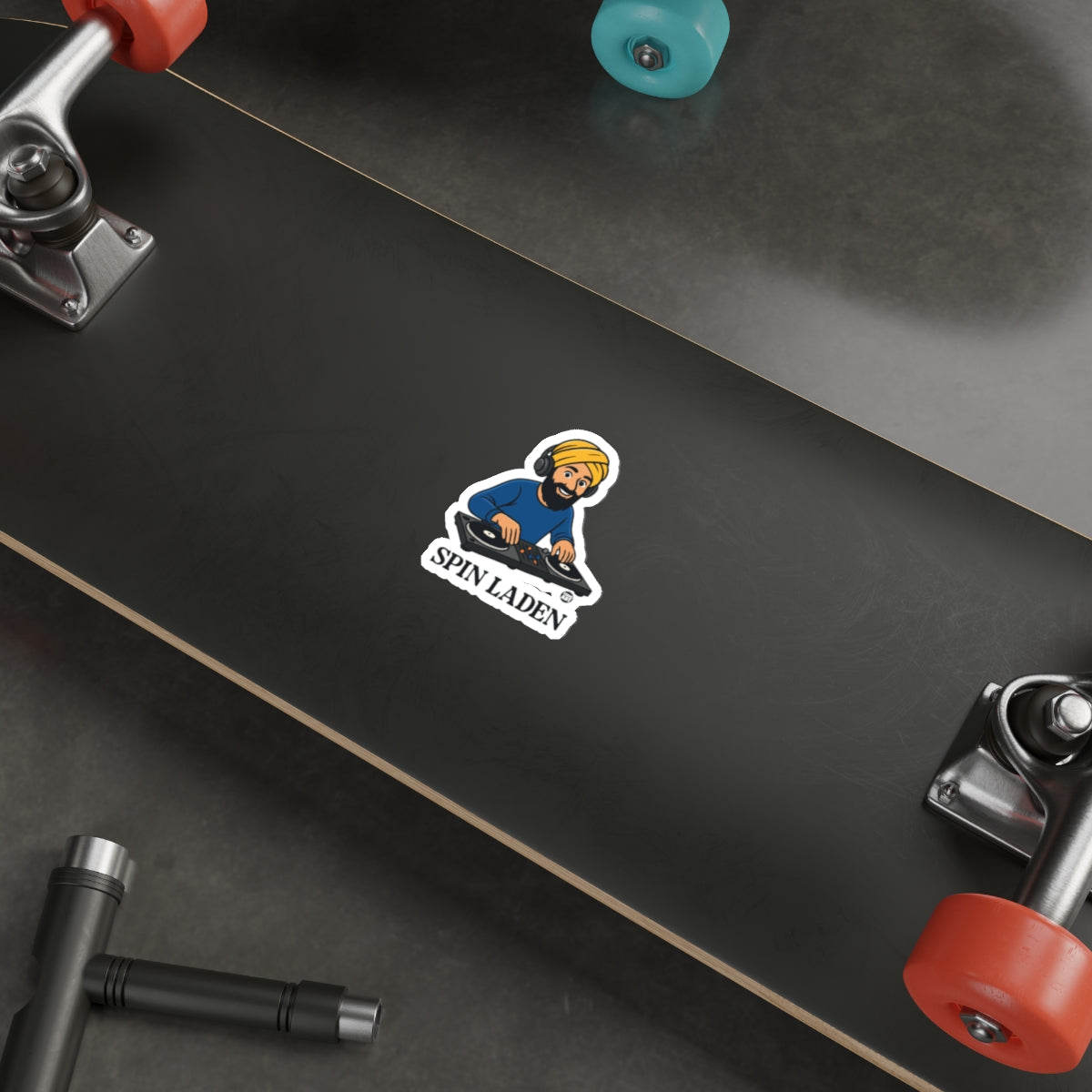 Unique Spin Laden DJ Sticker for Skateboards Merchandise