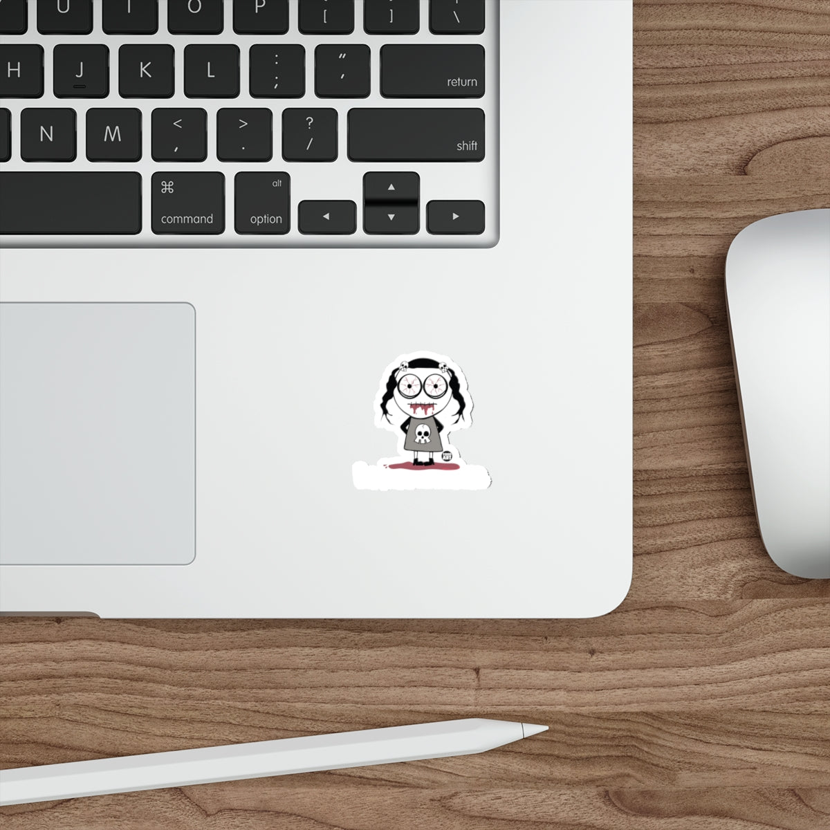Cute Goth Cartoon Girl with Glasses MacBook Sticker