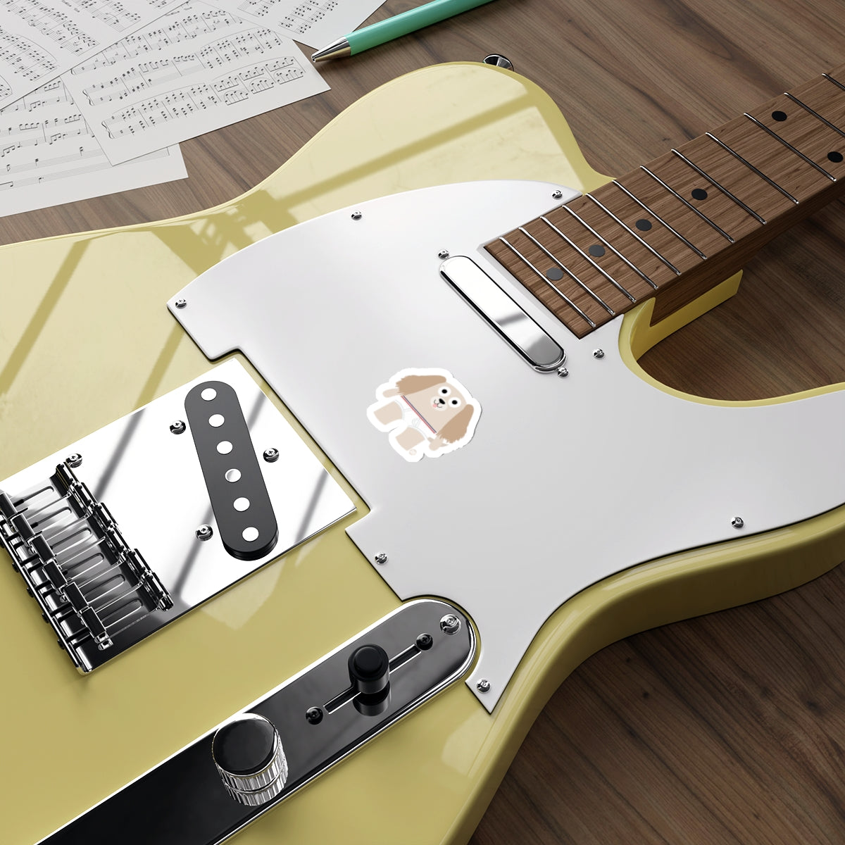 Cute Dog Cartoon Sticker on Electric Guitar Sticker