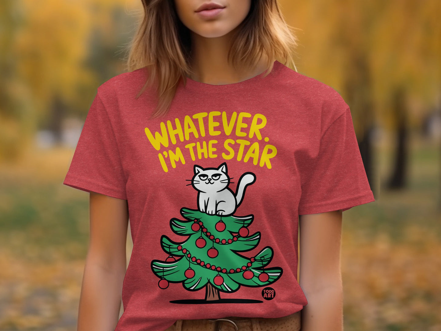 Funny Cat on Christmas Tree I'm the Star T-shirt