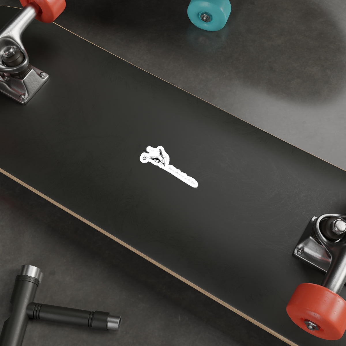 Black Skateboard with Red and Blue Wheels Skateboard