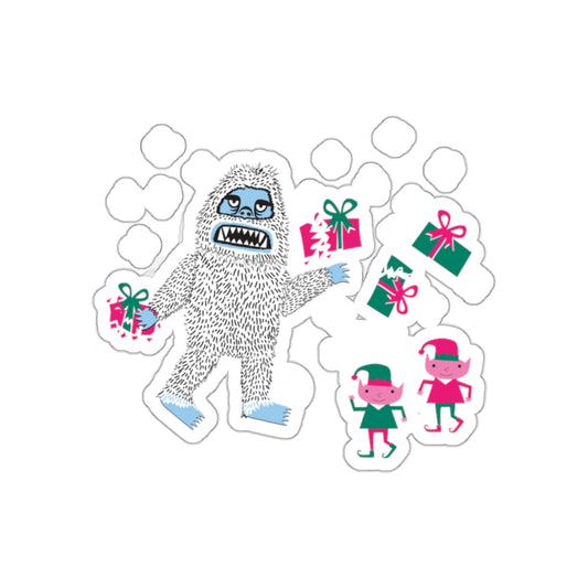 Yeti Holding Presents With Elves Christmas Sticker Set