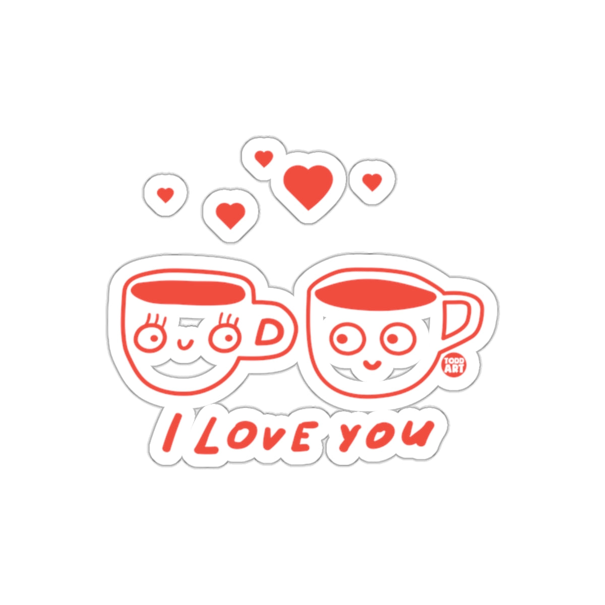 Cute Smiling Cups with Hearts I Love You Sticker