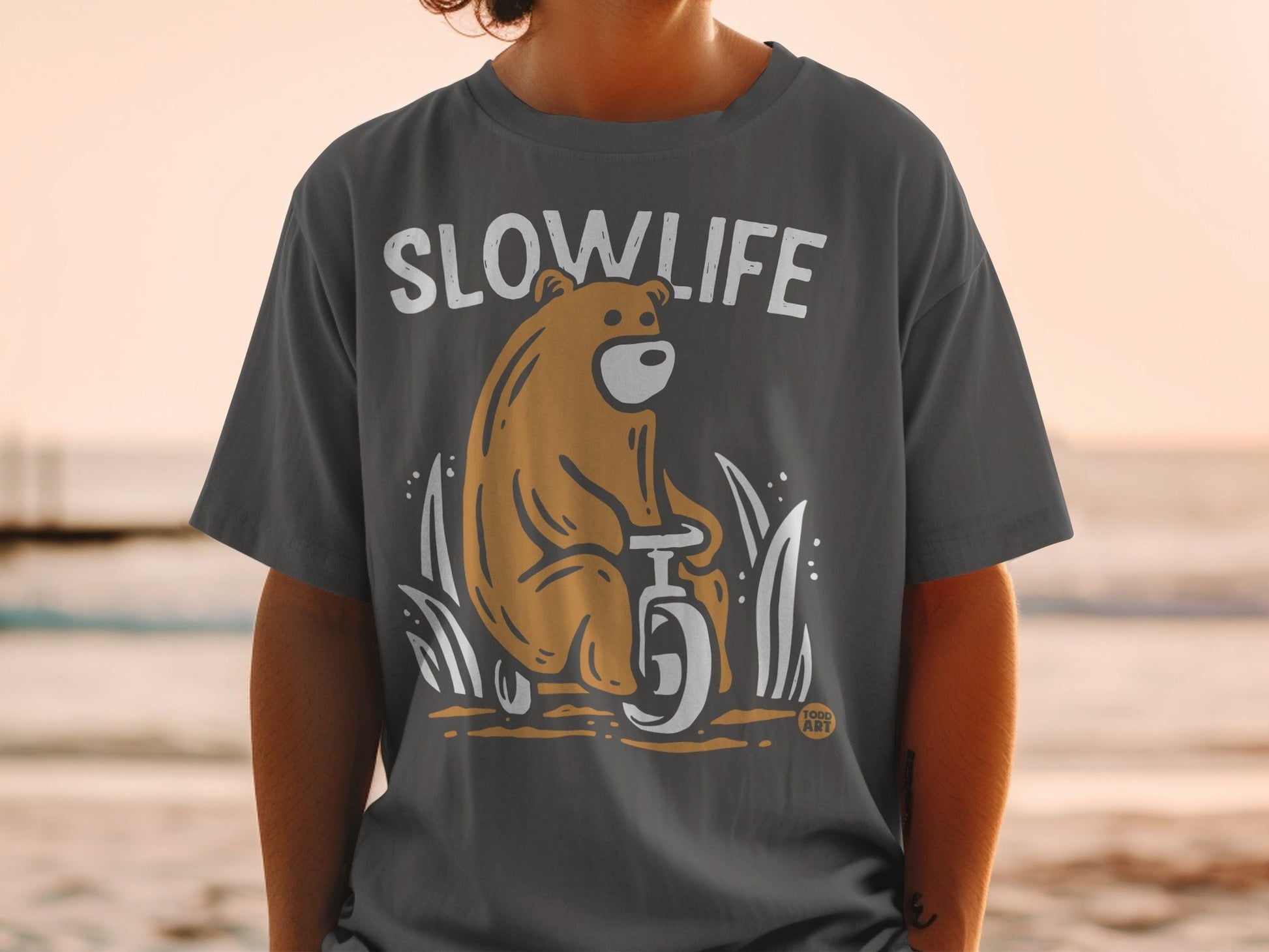 Slowlife Bear on Scooter Graphic T-Shirt Todd Art Tee