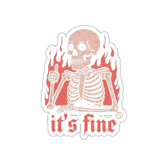 Thumbs Up Skeleton Says it is Fine Surrounded by Fire Stickers