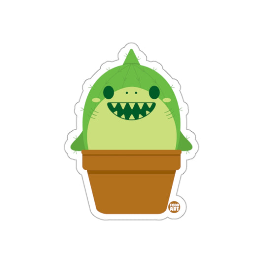 Cute Green Shark in a Plant Pot Sticker Design