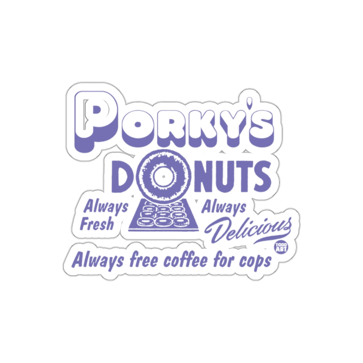 Porky's Donuts Always Fresh Always Delicious Purple sticker