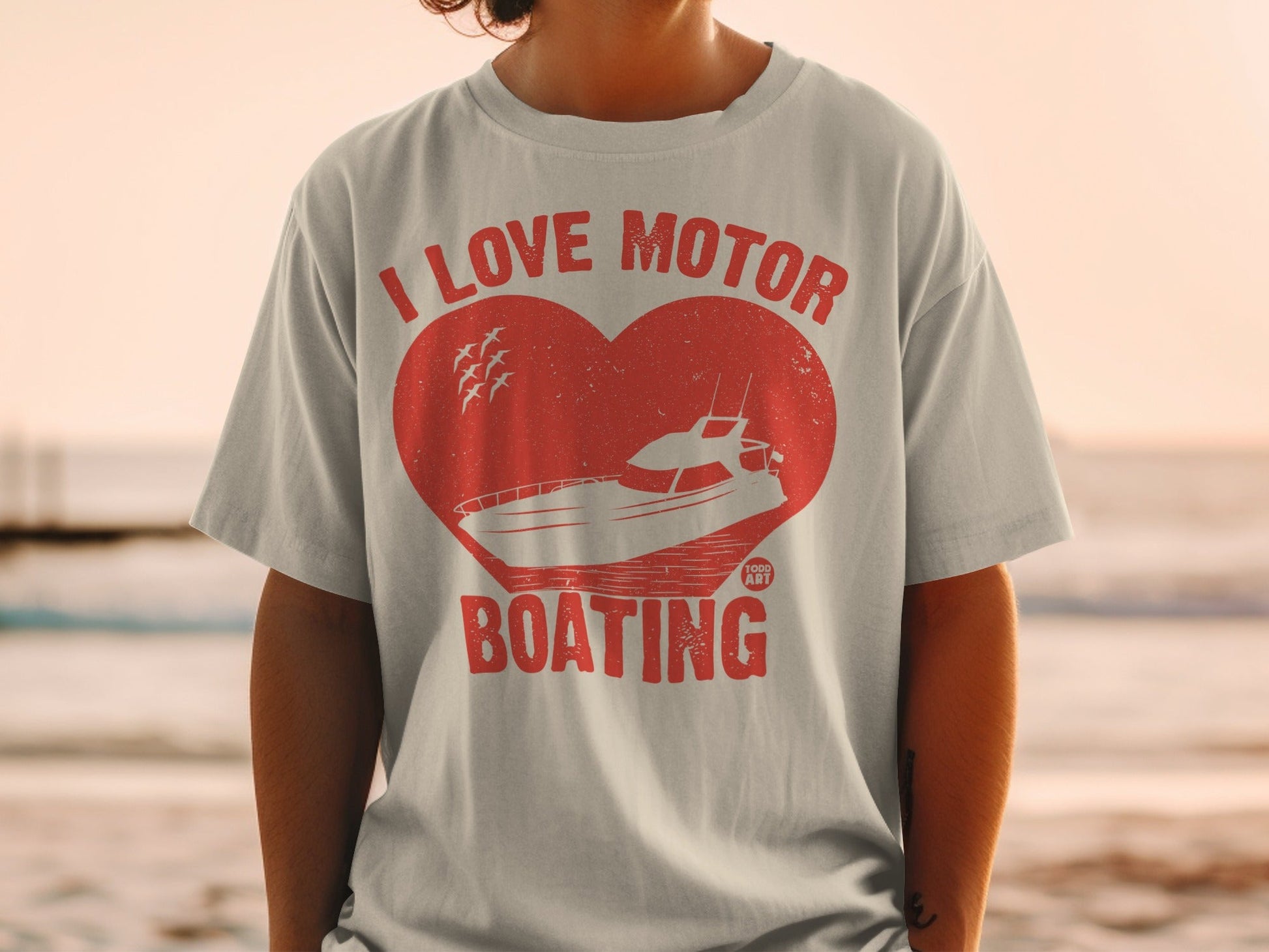 I Love Motor Boating Heart Graphic Print T-shirt