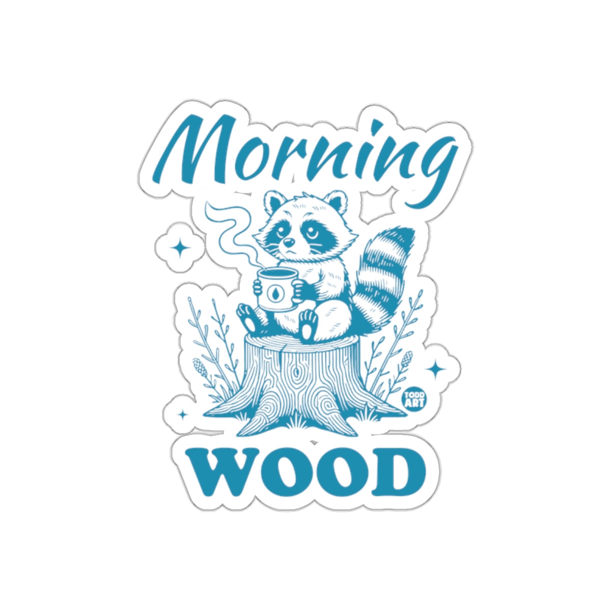 Morning Wood Raccoon With Coffee Illustration sticker