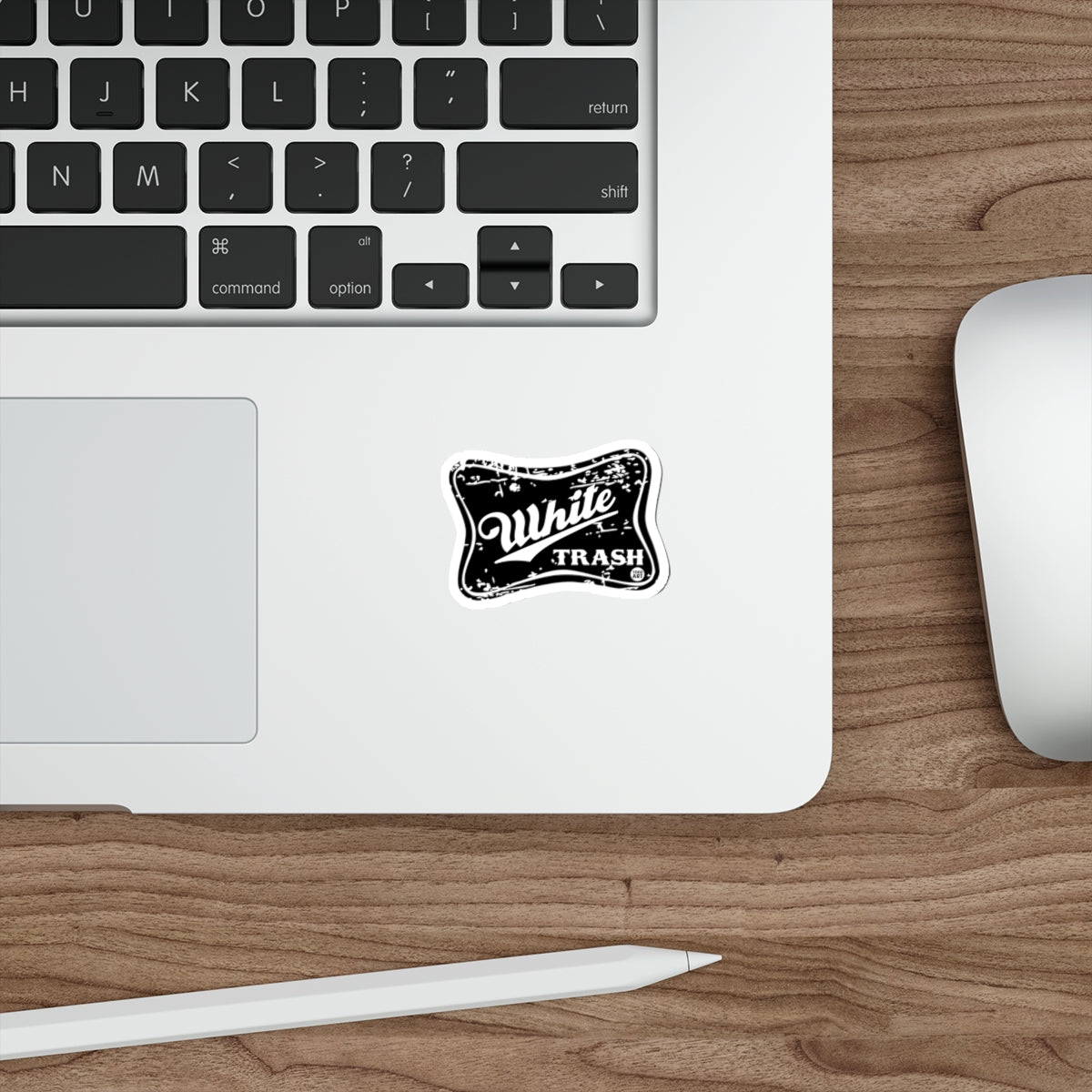 White TRASH Distressed Black White Sticker 