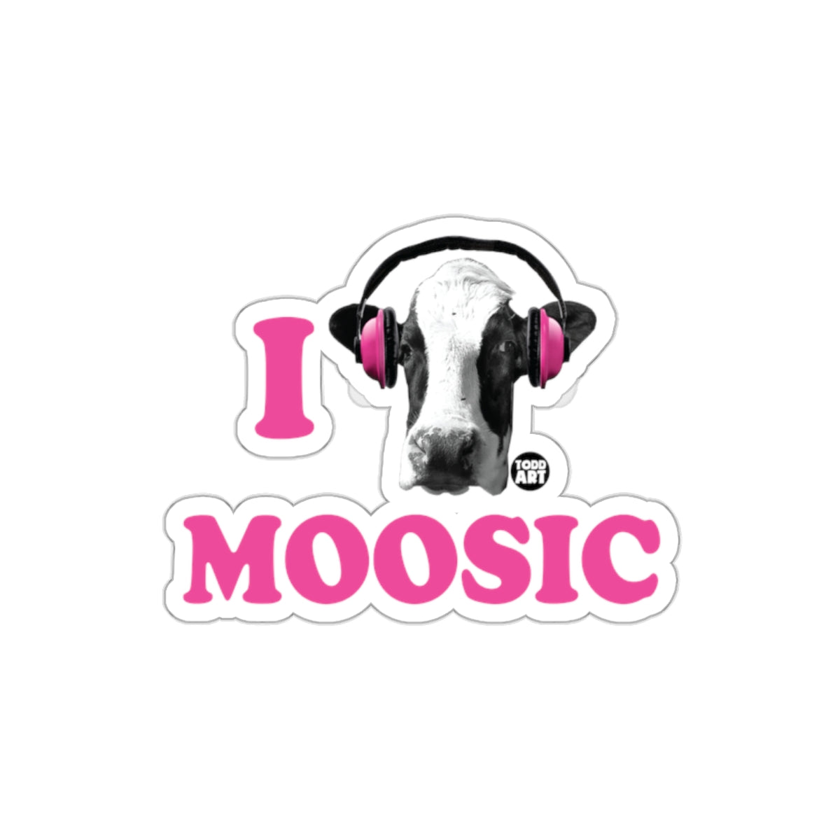 I Love Moosic Cow with Headphones sticker
