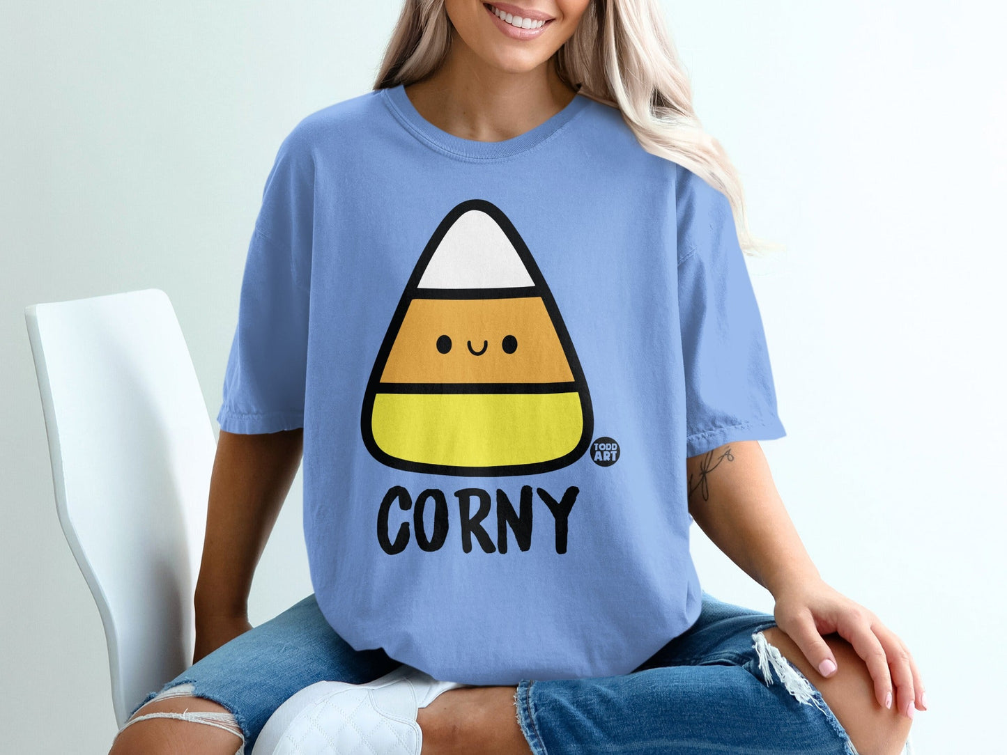 Cute Corny Candy Graphic Blue Shirt Product