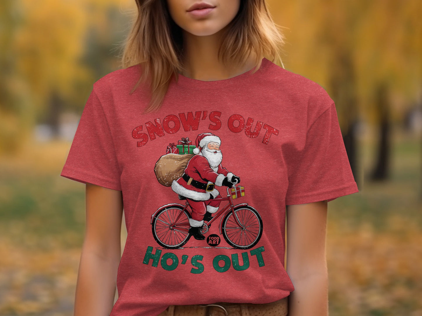 Santa Christmas Bicycle Graphic Red Tee product